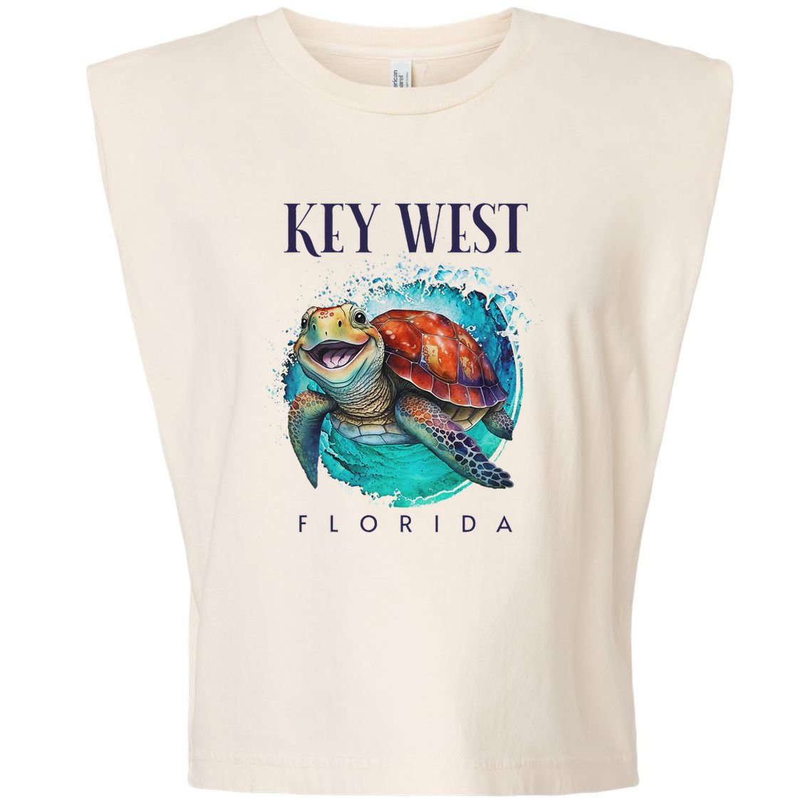 Key West Florida Watercolor Happy Sea Turtle Garment-Dyed Women's Muscle Tee