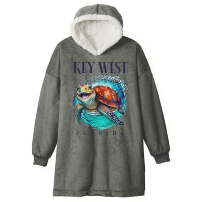 Key West Florida Watercolor Happy Sea Turtle Hooded Wearable Blanket