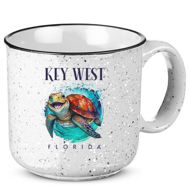 Key West Florida Watercolor Happy Sea Turtle 15oz Campfire Ceramic Mug