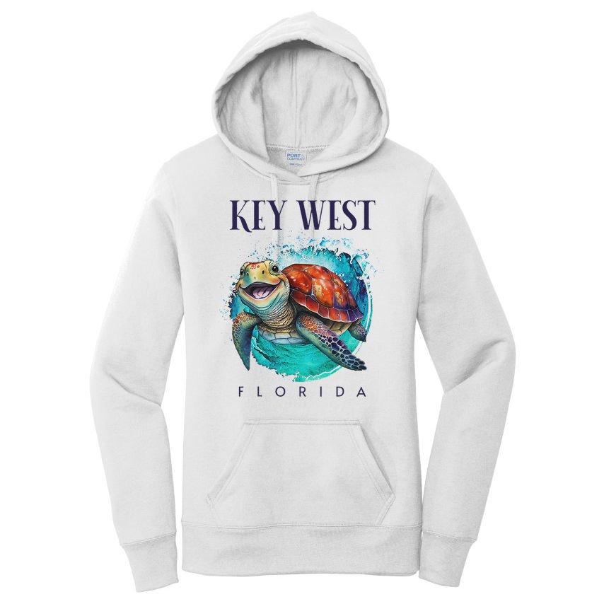 Key West Florida Watercolor Happy Sea Turtle Women's Pullover Hoodie