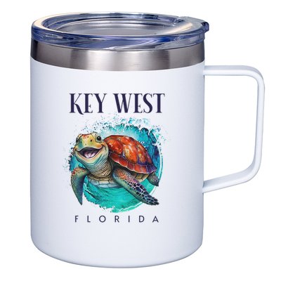 Key West Florida Watercolor Happy Sea Turtle 12oz Stainless Steel Coffee Mug