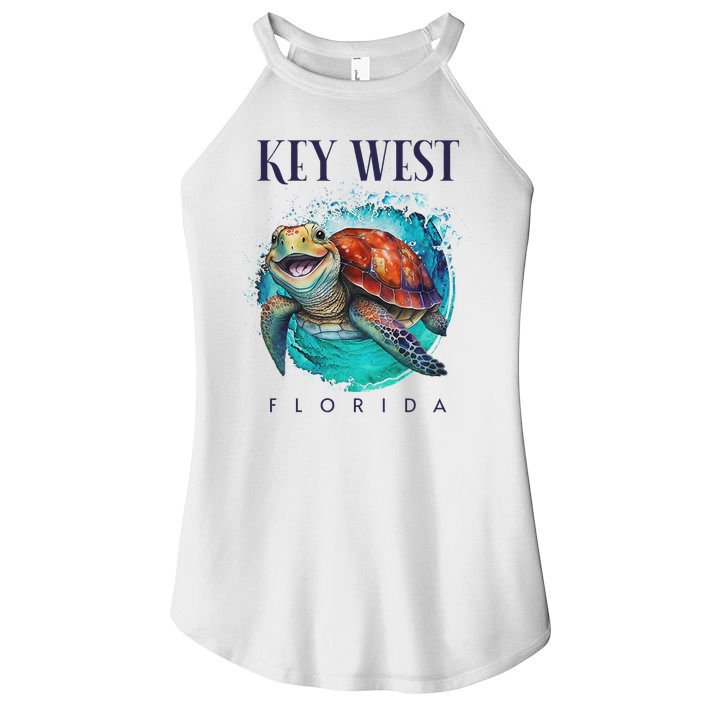 Key West Florida Watercolor Happy Sea Turtle Women's Perfect Tri Rocker Tank