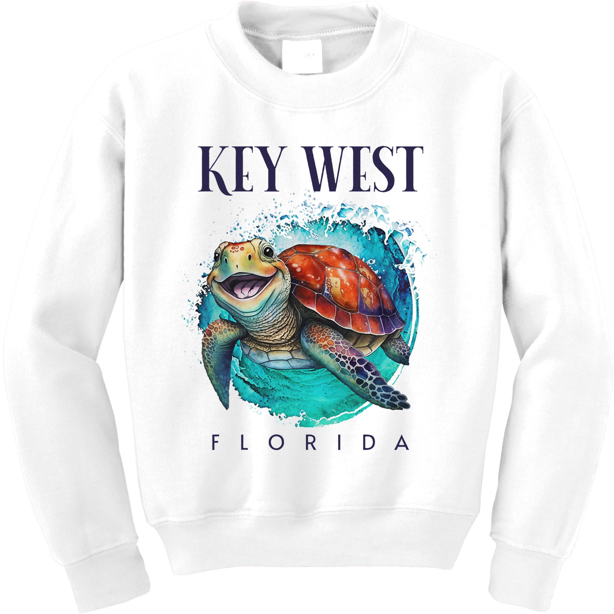 Key West Florida Watercolor Happy Sea Turtle Kids Sweatshirt