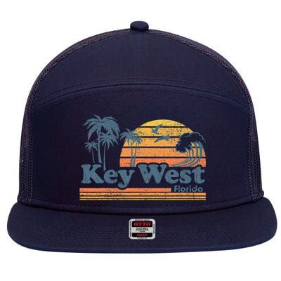 Key West Florida Beach Vintage Spring Break Vacation Retro 7 Panel Mesh Trucker Snapback Hat