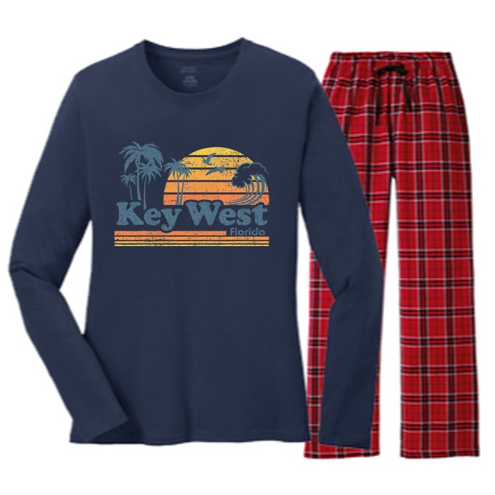 Key West Florida Beach Vintage Spring Break Vacation Retro Women's Long Sleeve Flannel Pajama Set 