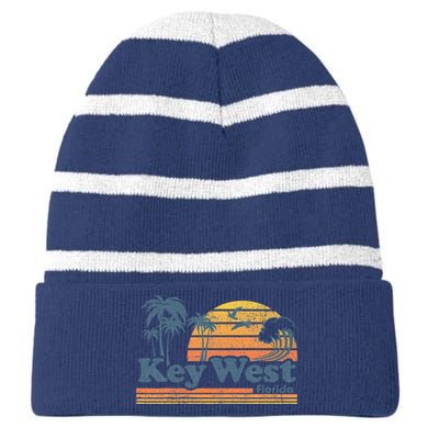 Key West Florida Beach Vintage Spring Break Vacation Retro Striped Beanie with Solid Band