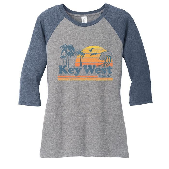 Key West Florida Beach Vintage Spring Break Vacation Retro Women's Tri-Blend 3/4-Sleeve Raglan Shirt