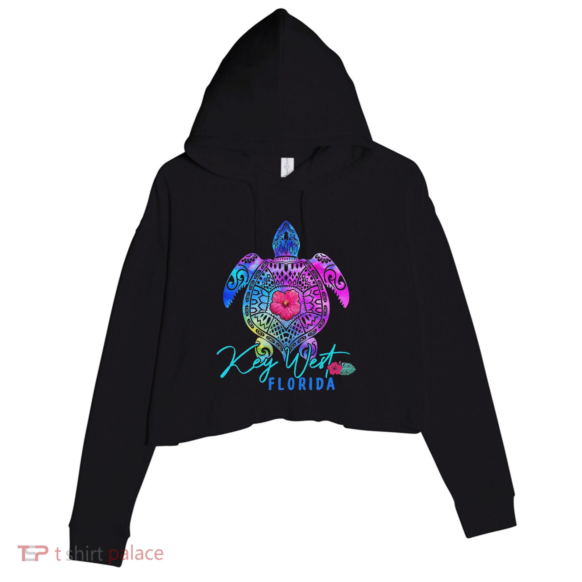 Key West Florida Tie Dye Sea Turtle Vacation 2023 Crop Fleece Hoodie