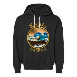 Kauai Wave Front Back Surf Chicken Rooster Ocean Beauty Garment-Dyed Fleece Hoodie