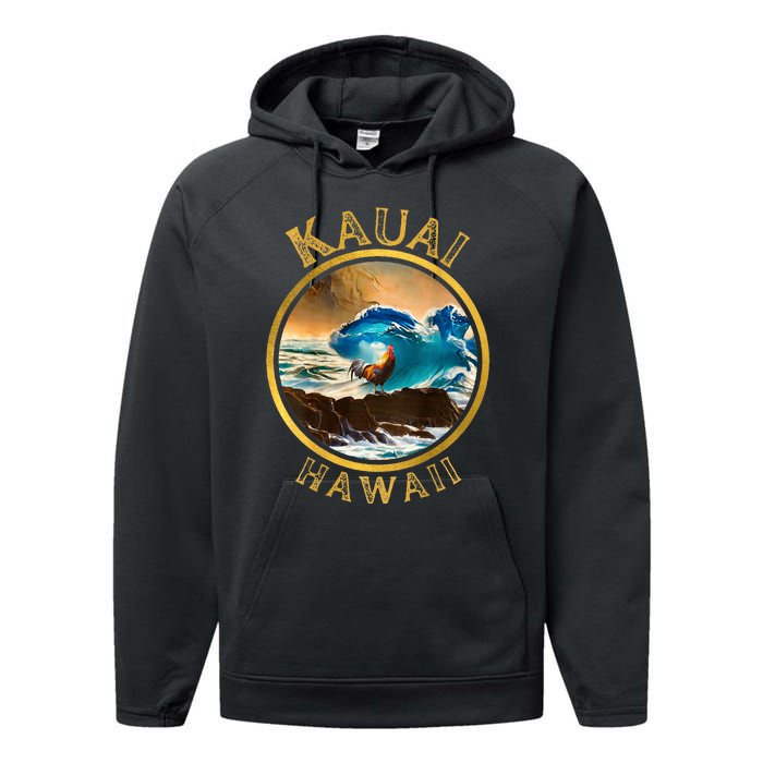 Kauai Wave Front Back Surf Chicken Rooster Ocean Beauty Performance Fleece Hoodie