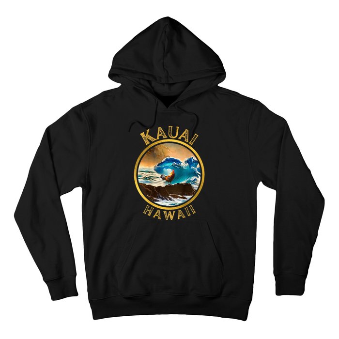 Kauai Wave Front Back Surf Chicken Rooster Ocean Beauty Hoodie