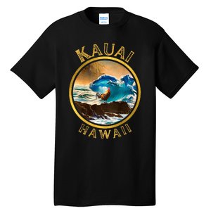 Kauai Wave Front Back Surf Chicken Rooster Ocean Beauty Tall T-Shirt