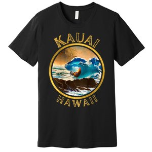 Kauai Wave Front Back Surf Chicken Rooster Ocean Beauty Premium T-Shirt