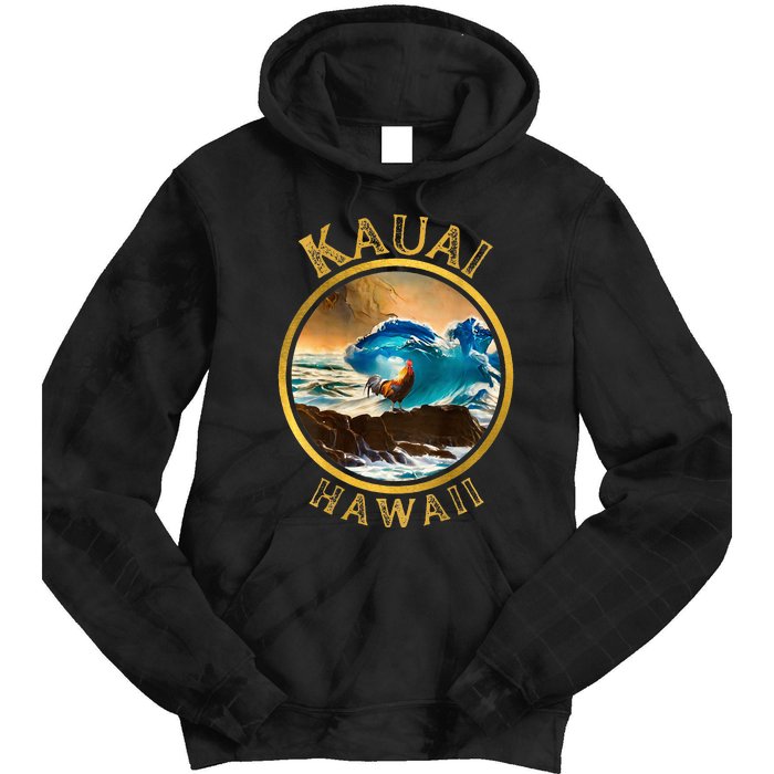 Kauai Wave Front Back Surf Chicken Rooster Ocean Beauty Tie Dye Hoodie