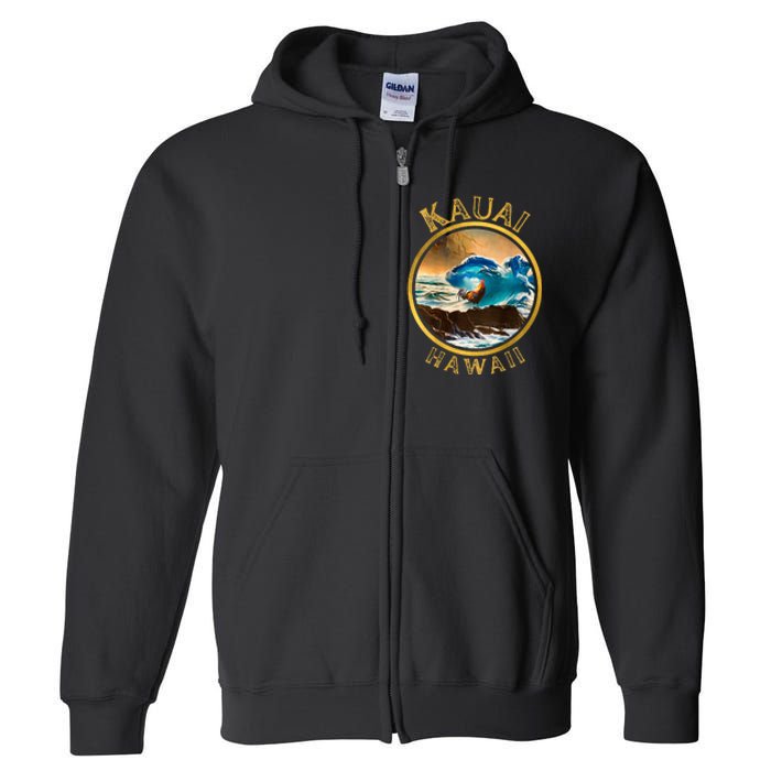 Kauai Wave Front Back Surf Chicken Rooster Ocean Beauty Full Zip Hoodie