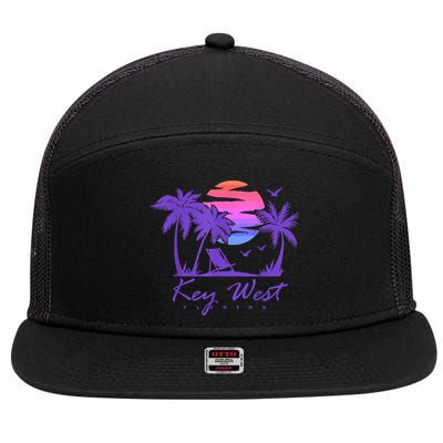 KEY WEST FLORIDA Spring Break Vacation Retro Vintage Sunset 7 Panel Mesh Trucker Snapback Hat