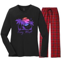 KEY WEST FLORIDA Spring Break Vacation Retro Vintage Sunset Women's Long Sleeve Flannel Pajama Set 