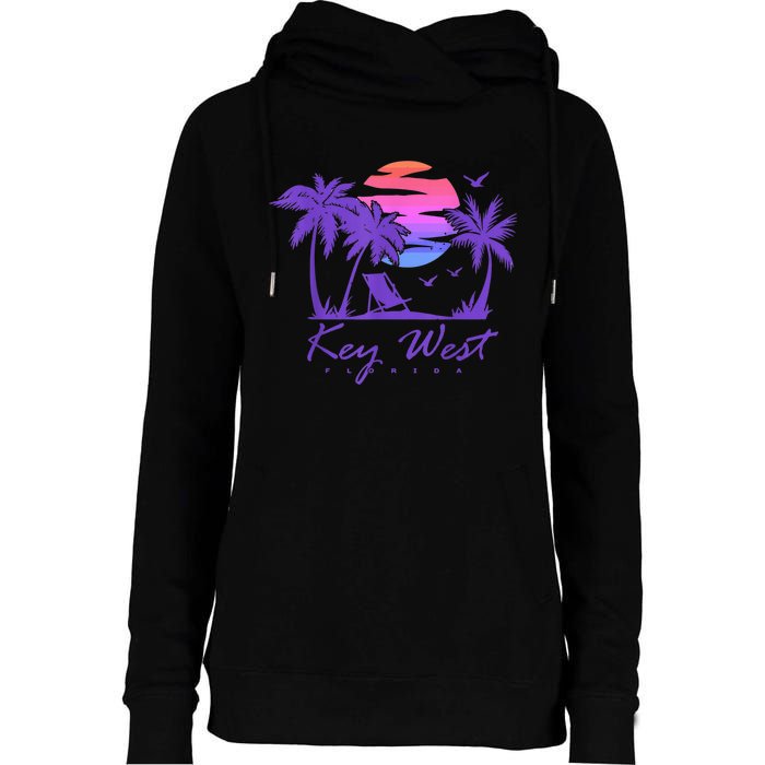 KEY WEST FLORIDA Spring Break Vacation Retro Vintage Sunset Womens Funnel Neck Pullover Hood