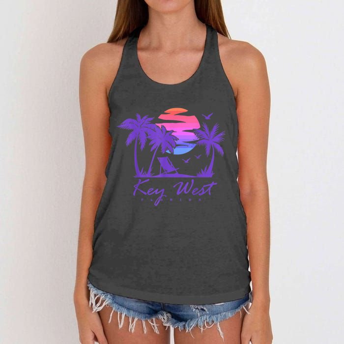 KEY WEST FLORIDA Spring Break Vacation Retro Vintage Sunset Women's Knotted Racerback Tank