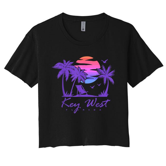 KEY WEST FLORIDA Spring Break Vacation Retro Vintage Sunset Women's Crop Top Tee