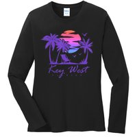 KEY WEST FLORIDA Spring Break Vacation Retro Vintage Sunset Ladies Long Sleeve Shirt