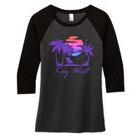 KEY WEST FLORIDA Spring Break Vacation Retro Vintage Sunset Women's Tri-Blend 3/4-Sleeve Raglan Shirt