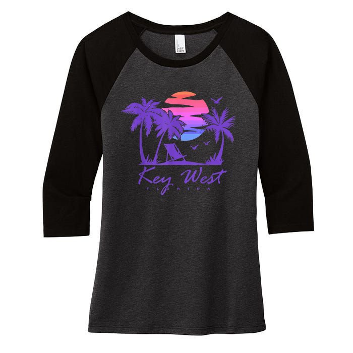 KEY WEST FLORIDA Spring Break Vacation Retro Vintage Sunset Women's Tri-Blend 3/4-Sleeve Raglan Shirt