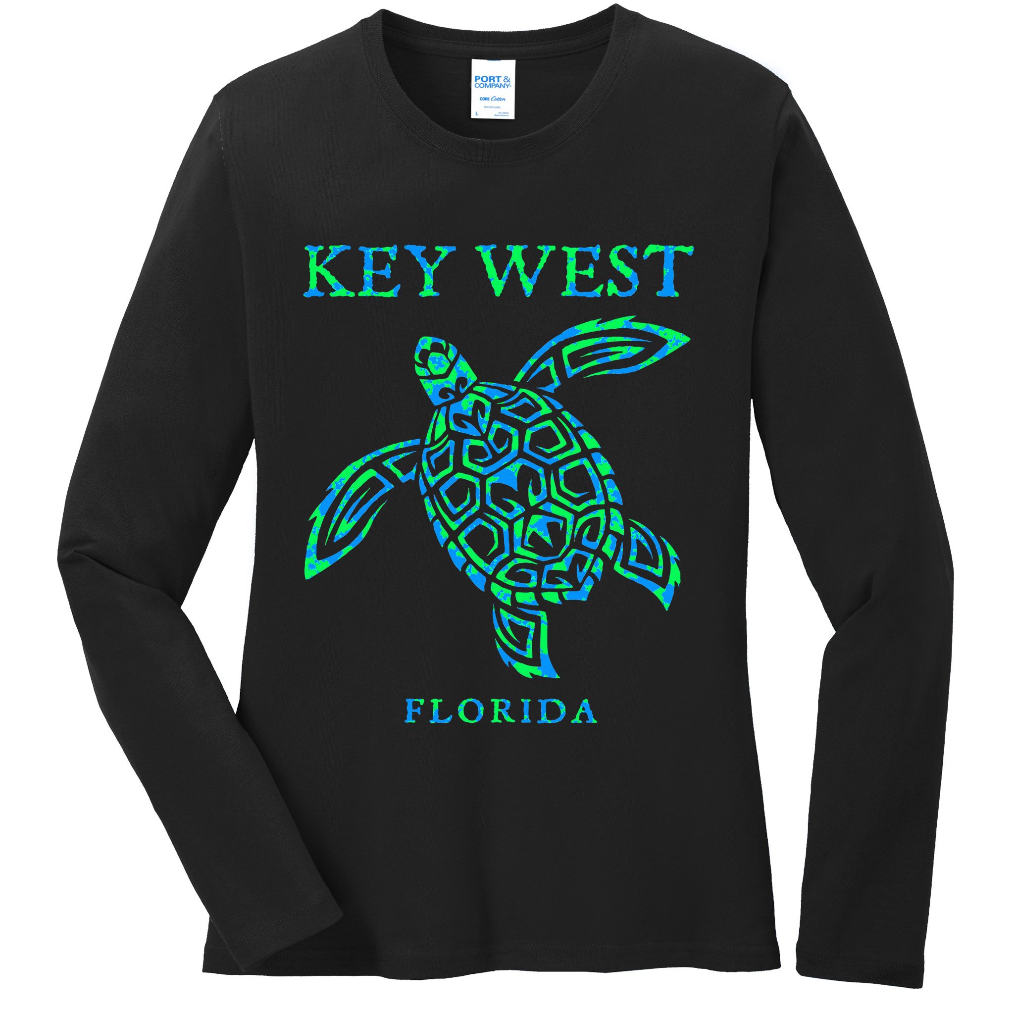Key West Florida Sea Turtle Retro Boy Girl Vacation Souvenir Ladies Long Sleeve Shirt