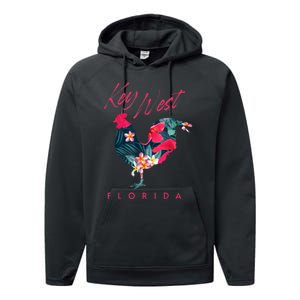 Key West Florida Chicken Lover Flower Hibiscus Souvenir Performance Fleece Hoodie