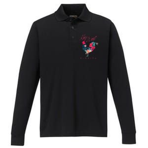 Key West Florida Chicken Lover Flower Hibiscus Souvenir Performance Long Sleeve Polo