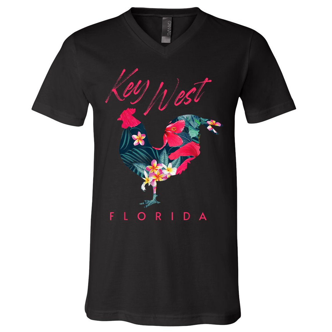 Key West Florida Chicken Lover Flower Hibiscus Souvenir V-Neck T-Shirt