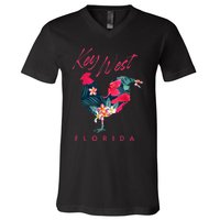 Key West Florida Chicken Lover Flower Hibiscus Souvenir V-Neck T-Shirt