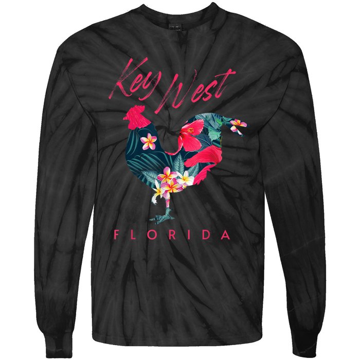 Key West Florida Chicken Lover Flower Hibiscus Souvenir Tie-Dye Long Sleeve Shirt