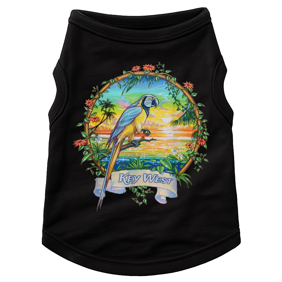 Key West, Florida Vintage Tropical Sunset Beach Parrot Doggie Tank