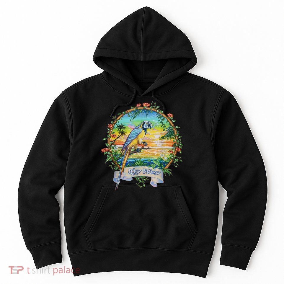 Key West, Florida Vintage Tropical Sunset Beach Parrot Hoodie