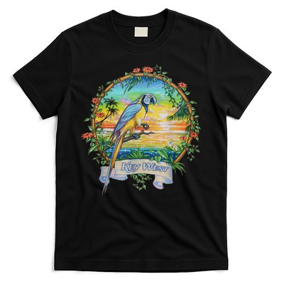 Key West, Florida Vintage Tropical Sunset Beach Parrot T-Shirt