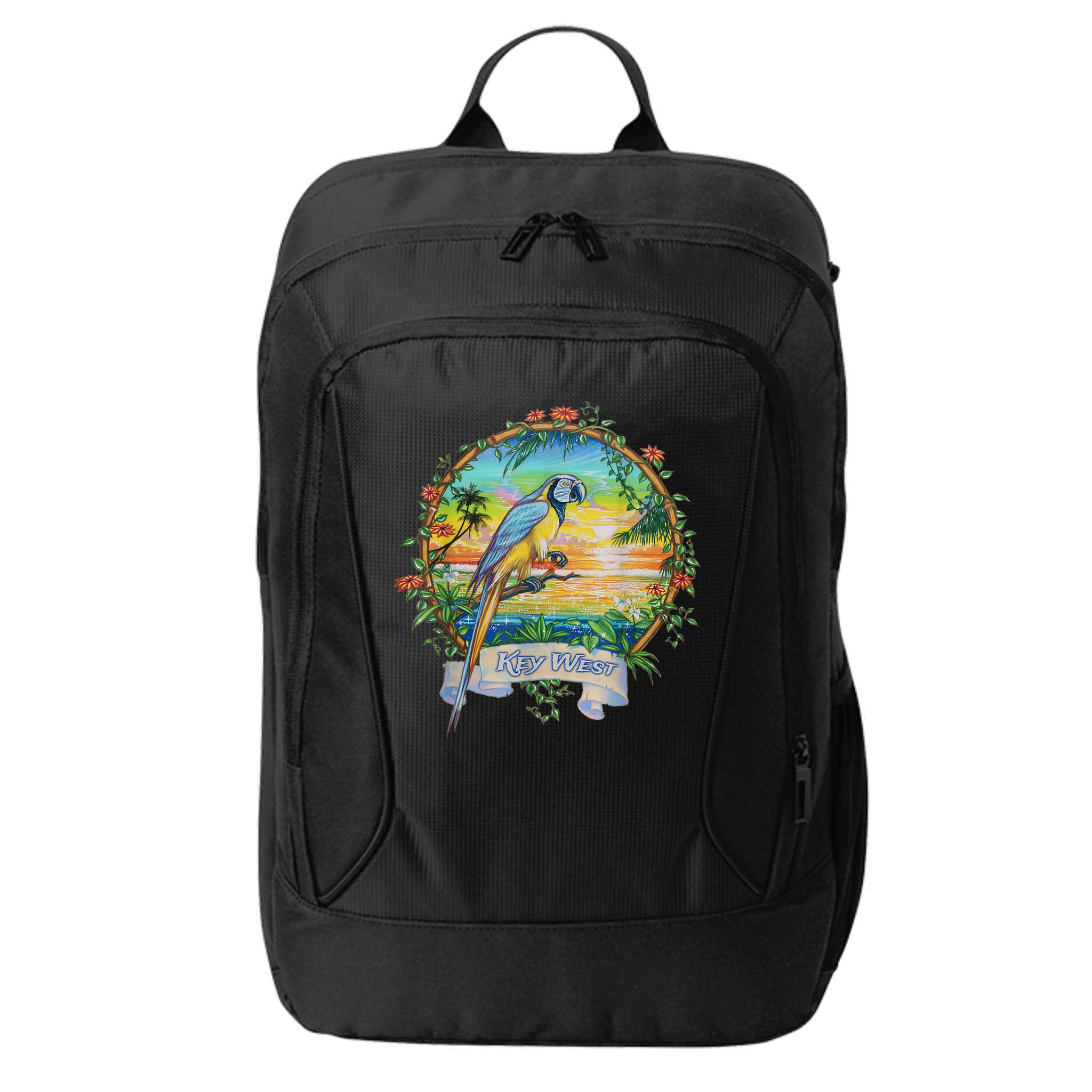 Key West, Florida Vintage Tropical Sunset Beach Parrot City Backpack
