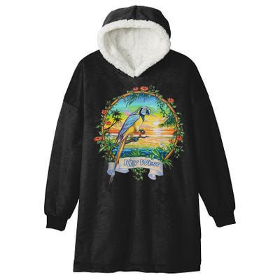 Key West, Florida Vintage Tropical Sunset Beach Parrot Hooded Wearable Blanket