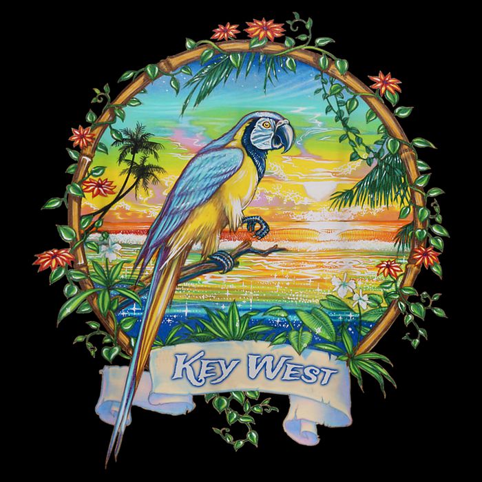 Key West, Florida Vintage Tropical Sunset Beach Parrot Bucket Hat