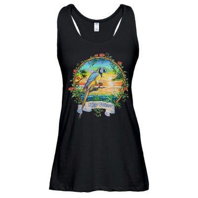 Key West, Florida Vintage Tropical Sunset Beach Parrot Ladies Essential Flowy Tank