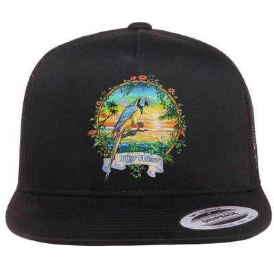 Key West, Florida Vintage Tropical Sunset Beach Parrot Flatbill Hat