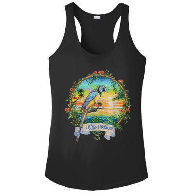 Key West, Florida Vintage Tropical Sunset Beach Parrot Ladies PosiCharge Competitor Racerback Tank