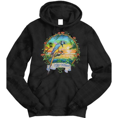 Key West, Florida Vintage Tropical Sunset Beach Parrot Tie Dye Hoodie