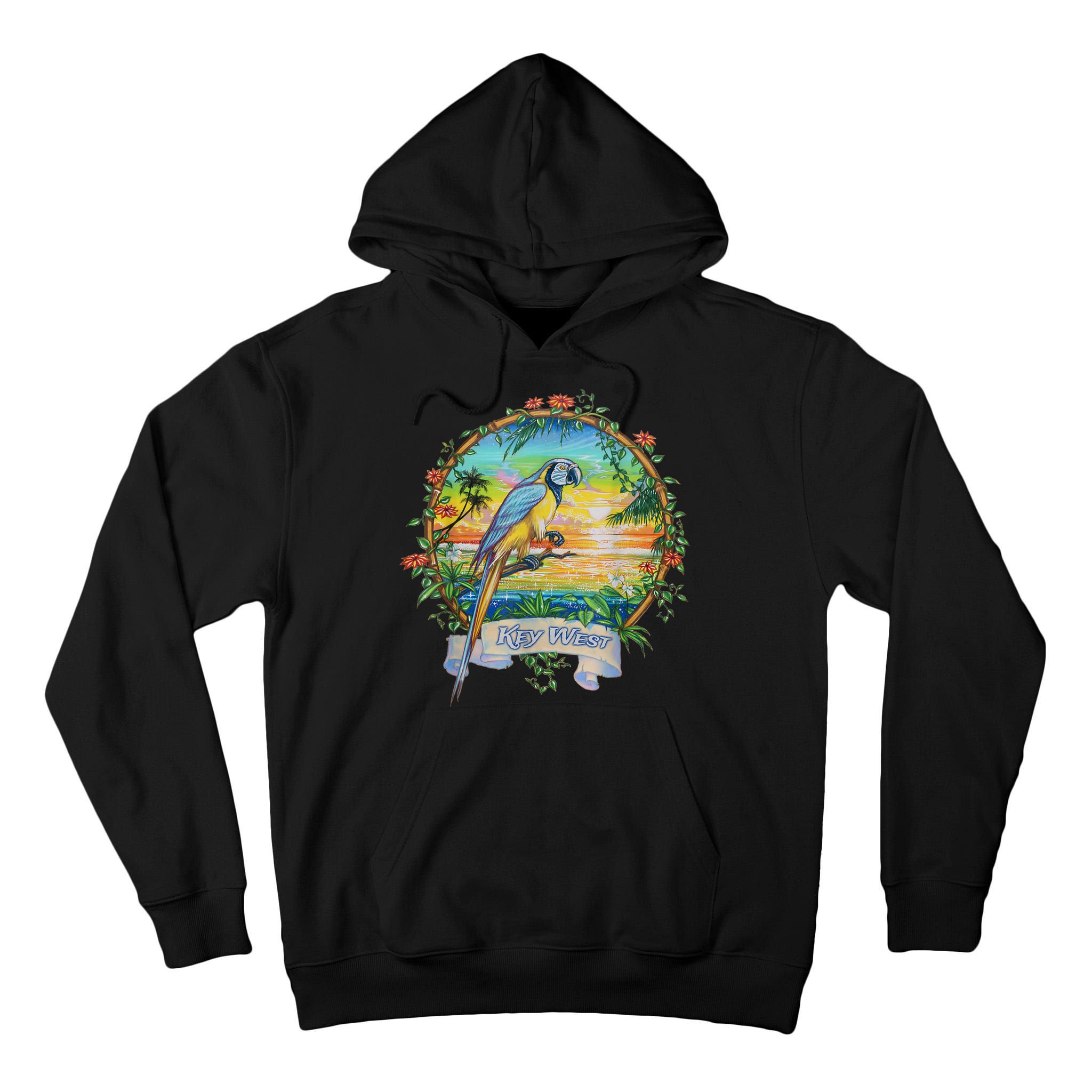 Key West, Florida Vintage Tropical Sunset Beach Parrot Tall Hoodie