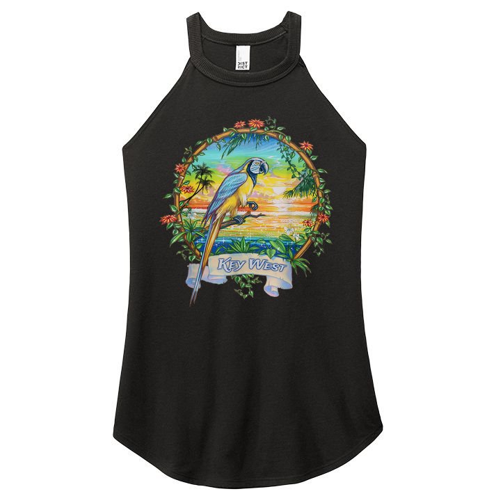 Key West, Florida Vintage Tropical Sunset Beach Parrot Women's Perfect Tri Rocker Tank