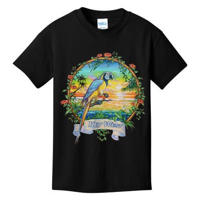 Key West, Florida Vintage Tropical Sunset Beach Parrot Kids T-Shirt