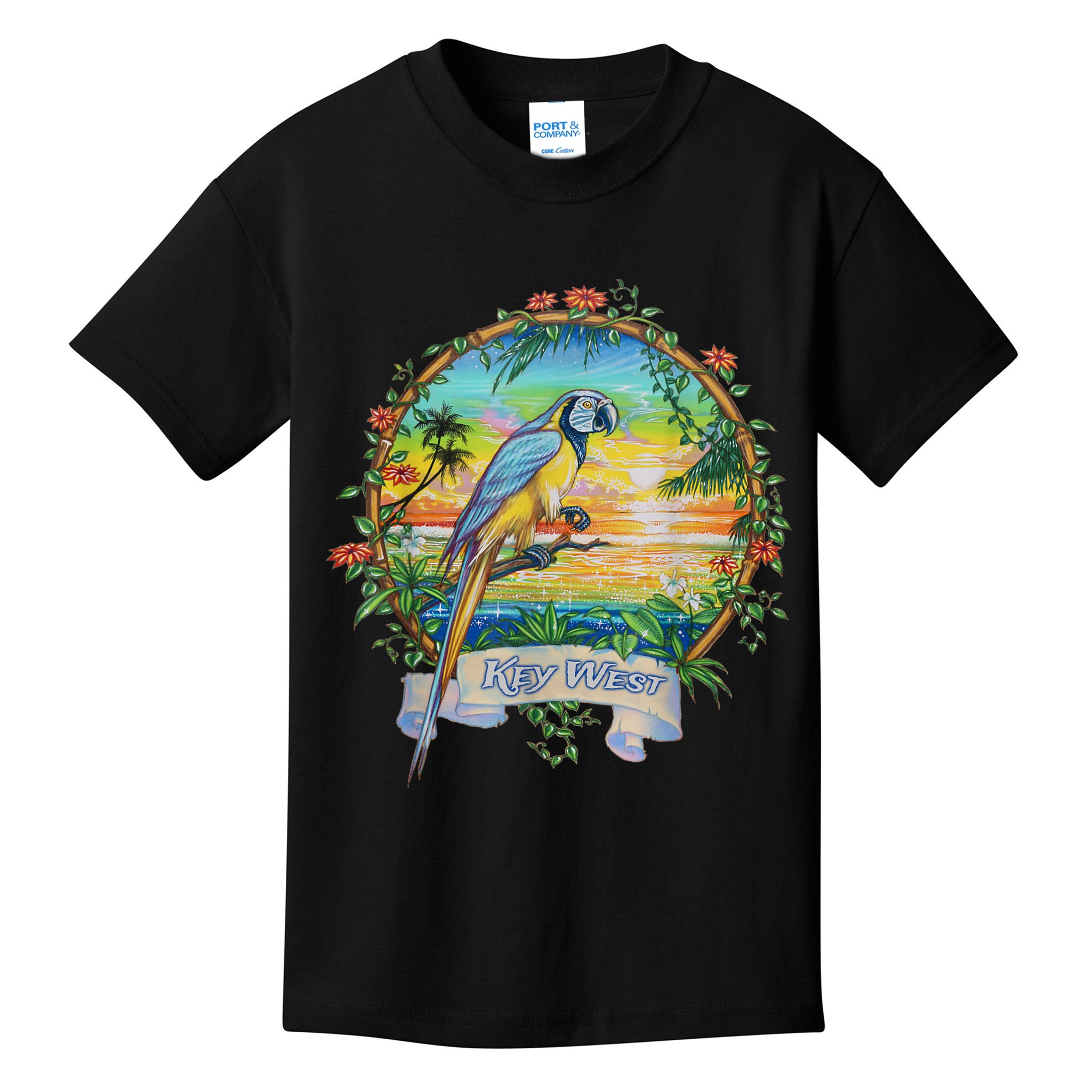 Key West, Florida Vintage Tropical Sunset Beach Parrot Kids T-Shirt