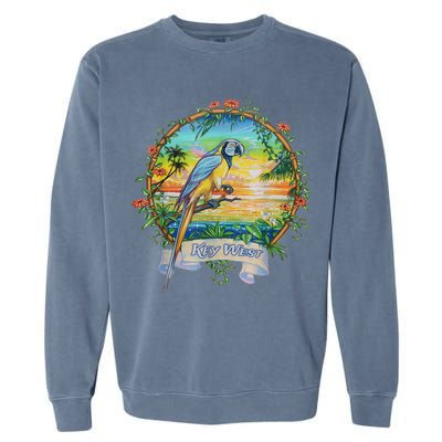 Key West, Florida Vintage Tropical Sunset Beach Parrot Garment-Dyed Sweatshirt