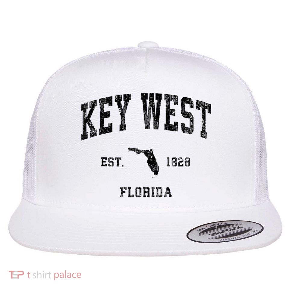Key West Florida Fl Vintage Athletic Black Sports Flatbill Hat