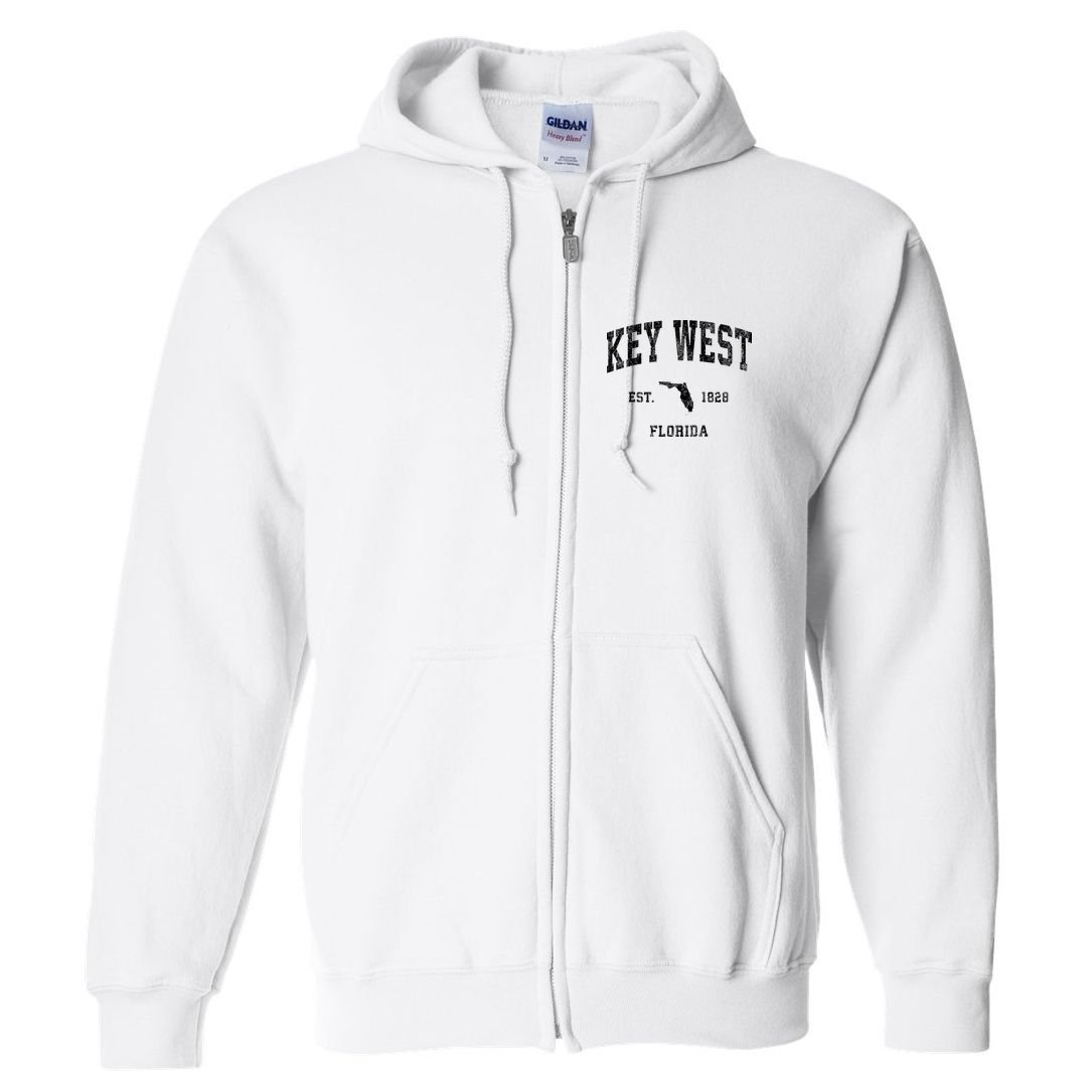 Key West Florida Fl Vintage Athletic Black Sports Full Zip Hoodie
